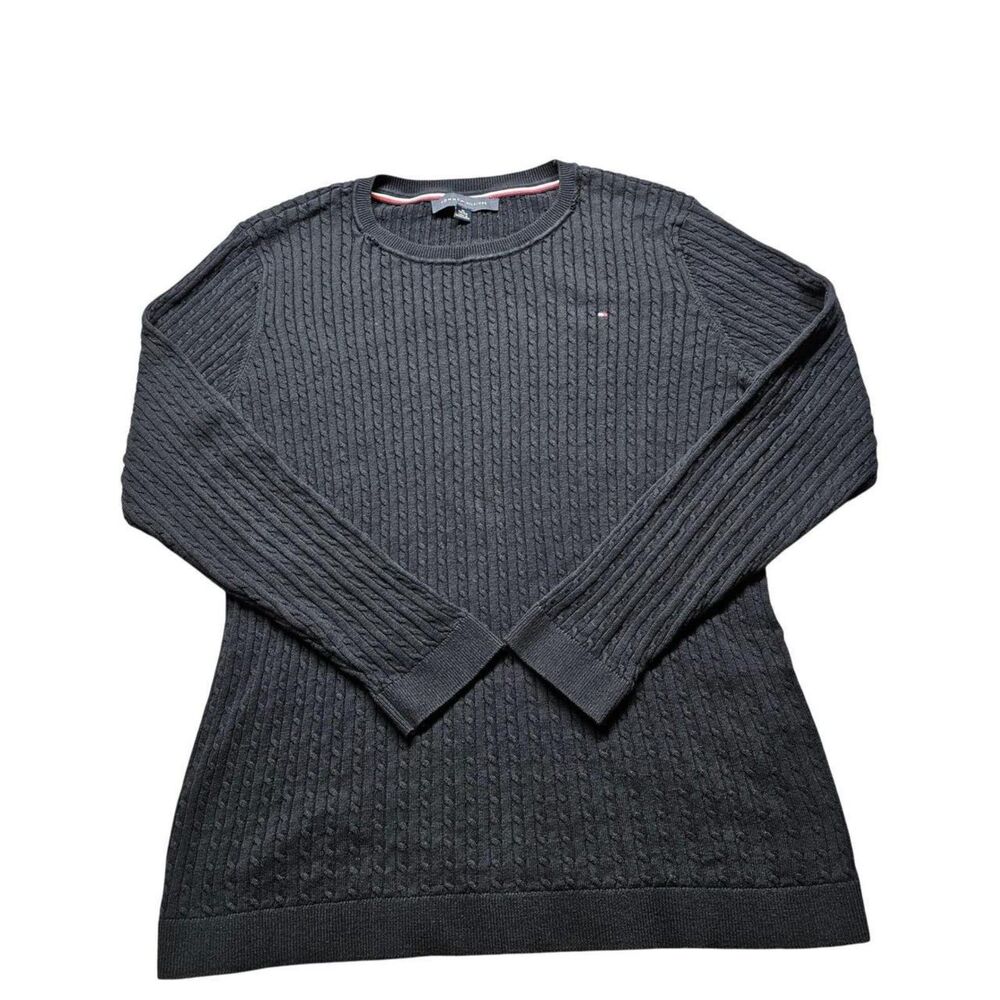 Tommy Hilfiger Women's Long Sleeve Cotton Cable Knit Sweater, Size XL, Navy